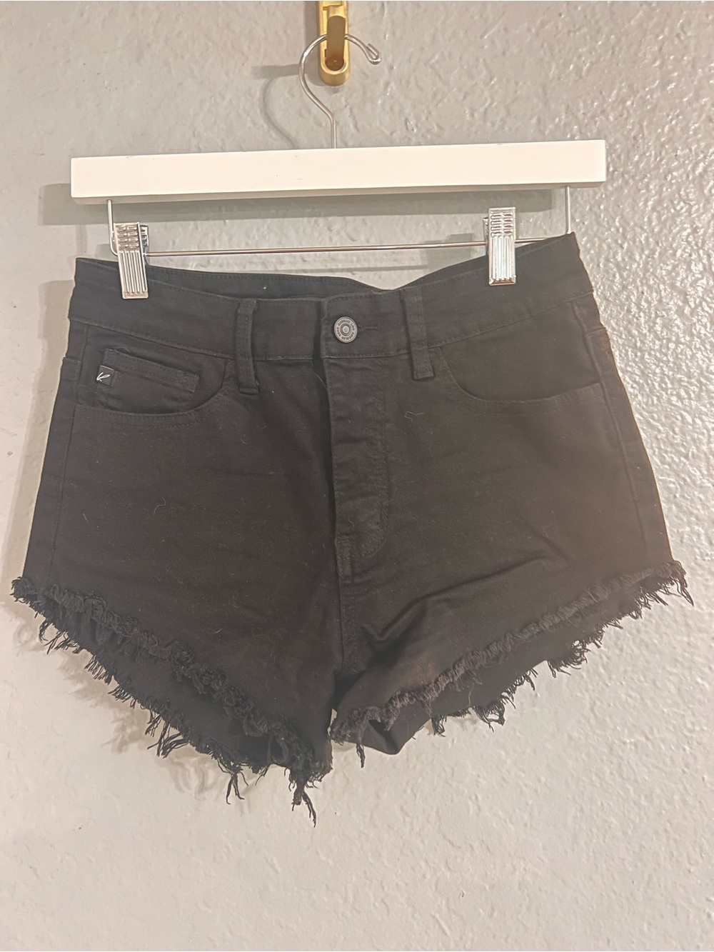 High-Rise Frayed Hem Black Denim Shorts
